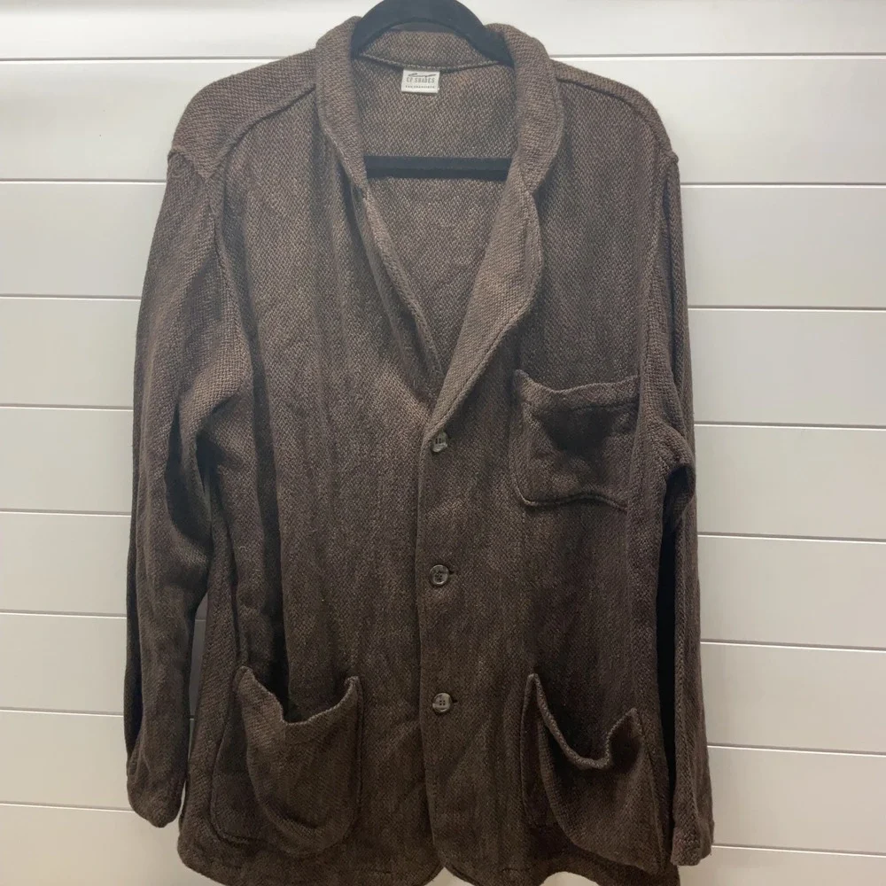 CP Shades Brown Cotton Rayon Textured Knit Unstructured Blazer Jacket Mens L
